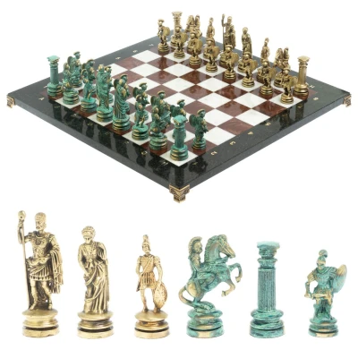 Шахматы "Древний Рим" фигуры бронза / патина 44х44 см лемезит мрамор