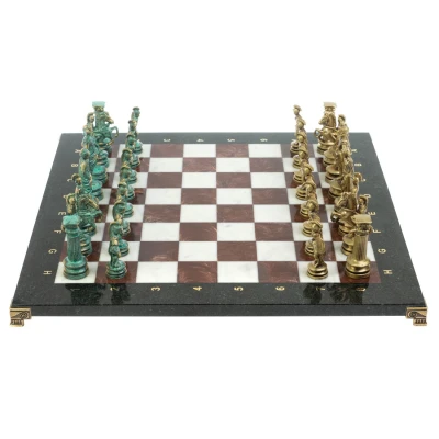 Шахматы "Древний Рим" фигуры бронза / патина 44х44 см лемезит мрамор