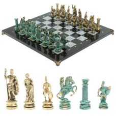 Шахматы каменные "Древний Рим" фигуры бронза / патина 44х44 см серый мрамор