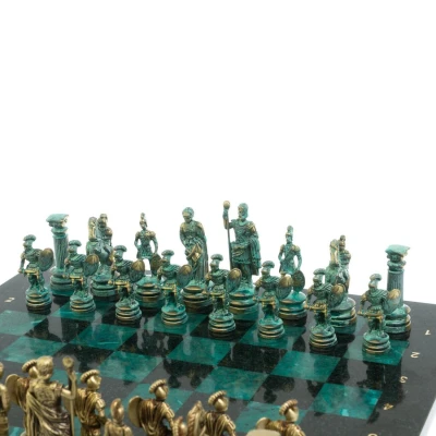 Шахматы подарочные Римские воины патина 44 см змеевик