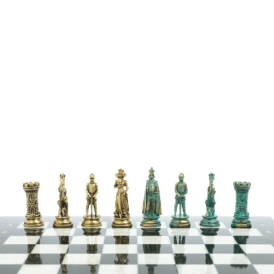 Шахматы "Средневековые рыцари" фигуры бронза / патина 44х44 см мрамор