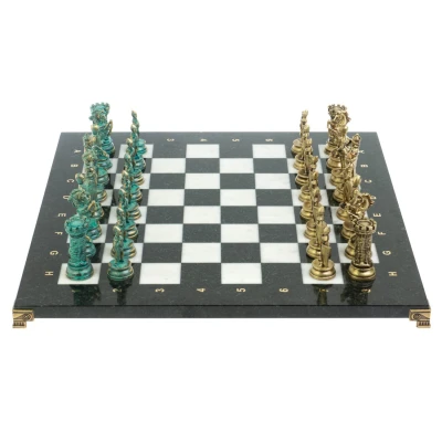 Шахматы "Средневековые рыцари" фигуры бронза / патина 44х44 см мрамор