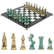 Шахматы "Средневековые рыцари" фигуры бронза / патина 44х44 см мрамор
