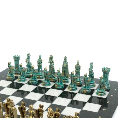 Шахматы "Средневековые рыцари" фигуры бронза / патина 44х44 см мрамор