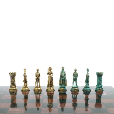 Шахматы "Средневековые рыцари" фигуры бронза / патина 44х44 см лемезит