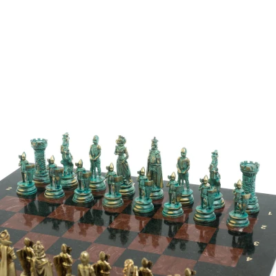 Шахматы "Средневековые рыцари" фигуры бронза / патина 44х44 см лемезит