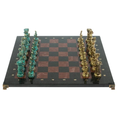 Шахматы "Средневековые рыцари" фигуры бронза / патина 44х44 см лемезит