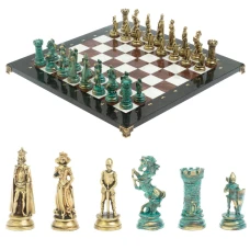 Шахматы "Средневековые рыцари" фигуры бронза / патина 44х44 см мрамор лемезит