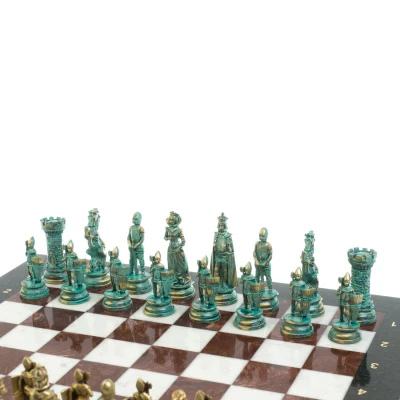 Шахматы "Средневековые рыцари" фигуры бронза / патина 44х44 см мрамор лемезит
