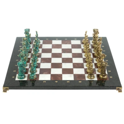 Шахматы "Средневековые рыцари" фигуры бронза / патина 44х44 см мрамор лемезит