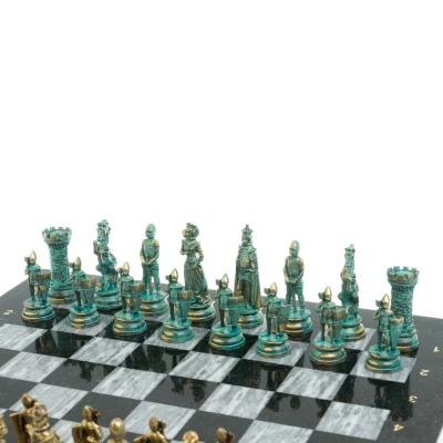 Шахматы "Средневековые рыцари" серый мрамор 44х44 см