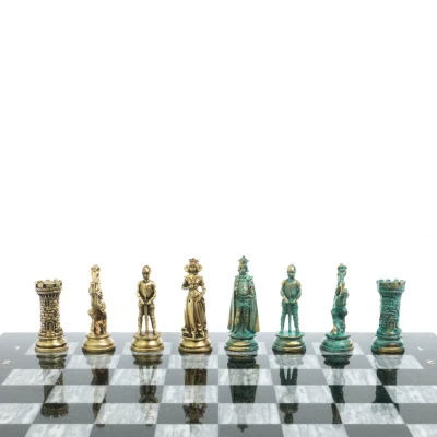 Шахматы "Средневековые рыцари" серый мрамор 44х44 см