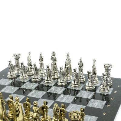 Шахматы подарочные "Средневековые рыцари" доска серый мрамор 44х44