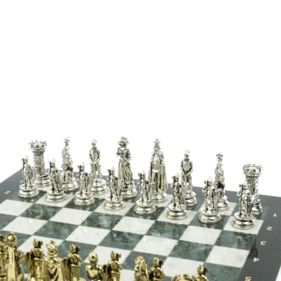 Шахматы "Средневековые рыцари" доска мрамор / змеевик 44х44