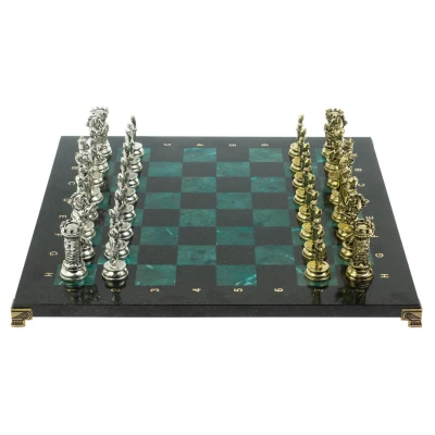 Шахматы подарочные "Средневековые рыцари" доска из змеевика 44х44 см