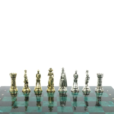 Шахматы подарочные "Средневековые рыцари" доска из змеевика 44х44 см