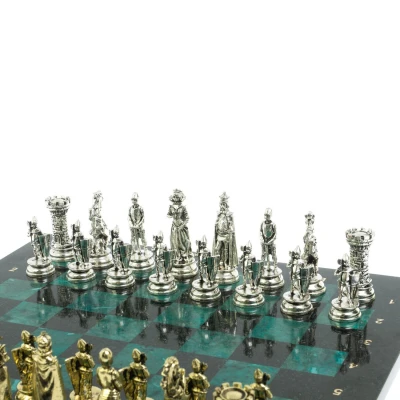 Шахматы подарочные "Средневековые рыцари" доска из змеевика 44х44 см