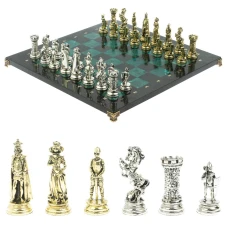 Шахматы подарочные "Средневековые рыцари" доска из змеевика 44х44 см