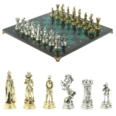 Шахматы подарочные "Средневековые рыцари" доска из змеевика 44х44 см