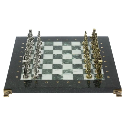 Шахматы "Римские легионеры" доска 32х32 мрамор шабровский змеевик