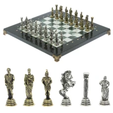 Шахматы "Римские легионеры" доска 32х32 мрамор шабровский змеевик