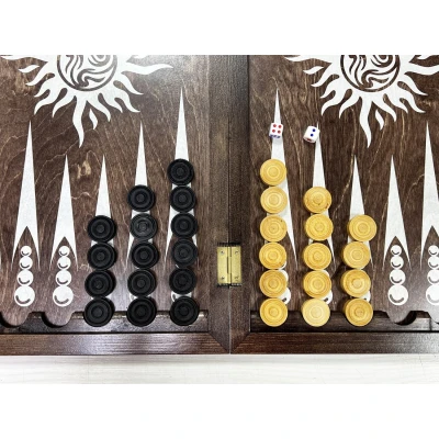 Нарды деревянные большие венге серебро Вьюн 60 см