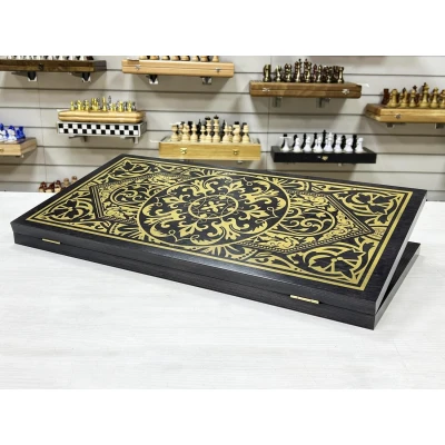 Нарды деревянные большие черно золотые Винтаж 60 см