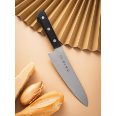 Шеф нож кухонный поварской TOJIRO WESTERN (F-332), длина лезвия 18,0 см, дамасская сталь VG10, 37 слоев, рукоять стабилизированная древесина, заточка #8000