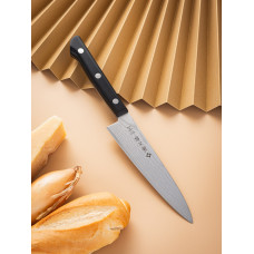 Универсальный нож TOJIRO WESTERN (F-333), длина лезвия 13,5 см, сталь VG10, 37 слоев, рукоять стабилизированная древесина, заточка #8000