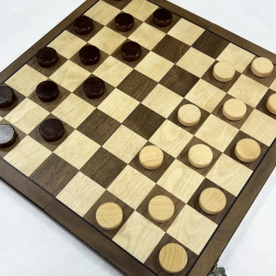 Шашки подарочные деревянные магнитные орех и клена 64 клетки