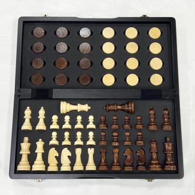 Шахматы шашки деревянные магнитные набор 2 в 1 ясень черные 39 см