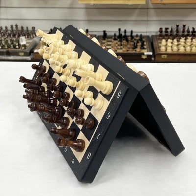 Шахматы шашки деревянные магнитные набор 2 в 1 ясень черные 39 см