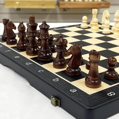 Шахматы шашки деревянные магнитные набор 2 в 1 ясень черные 39 см