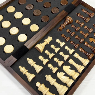 Шахматы шашки магнитные набор 2 в 1 орех 39 см