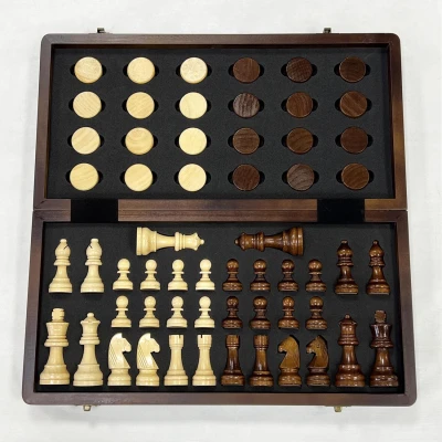 Шахматы шашки магнитные набор 2 в 1 орех 39 см