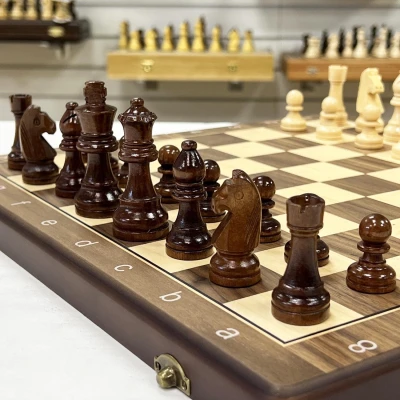 Шахматы шашки магнитные набор 2 в 1 орех 39 см