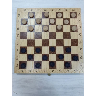 Шашки подарочные из дерева интарсия светлые