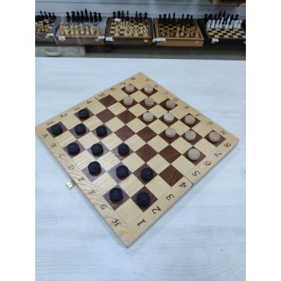 Шашки подарочные из дерева интарсия светлые