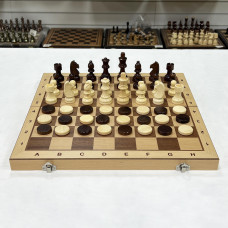 Шахматы + шашки магнитные интарсия светлые 39 см