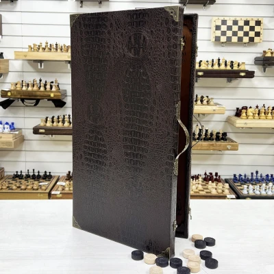 Нарды подарочные в дипломате из эко кожи Медведь большие 62см