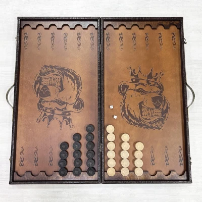 Нарды подарочные в дипломате из эко кожи Медведь большие 62см