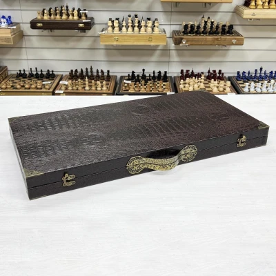 Нарды подарочные в дипломате из эко кожи Медведь большие 62см