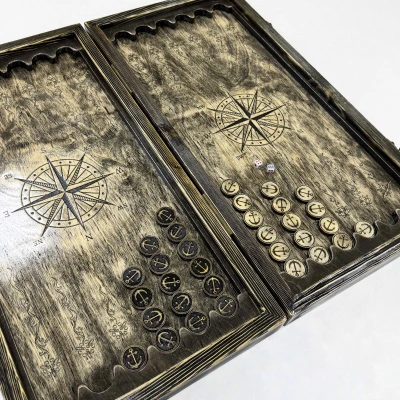 Нарды брашированные деревянные Морские 60 см