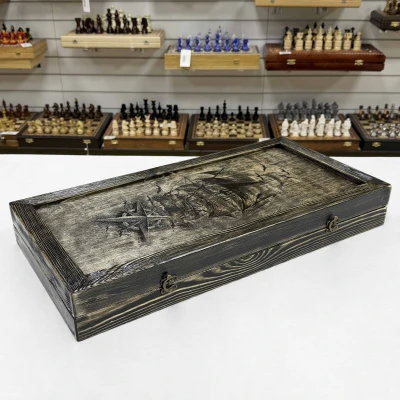 Нарды брашированные деревянные Морские 60 см