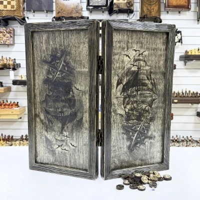 Нарды брашированные деревянные Морские 60 см