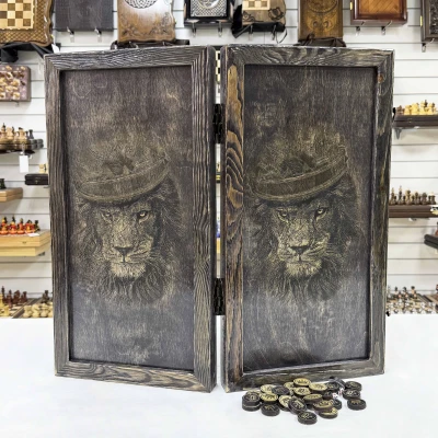 Нарды брашированные деревянные Король Лев 60 см