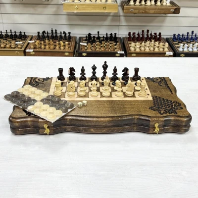 Шахматы нарды шашки резные Виноградная гроздь 50 см, Artash