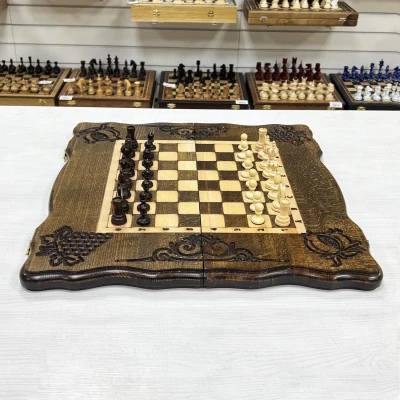 Шахматы нарды шашки резные Виноградная гроздь 50 см, Artash