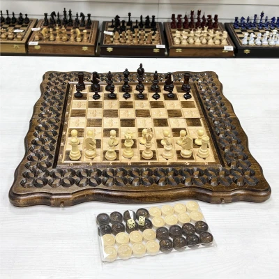 Шахматы нарды шашки резные Узор 50 см, Artash