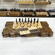 Шахматы нарды шашки резные Узорные 50 см, Artash